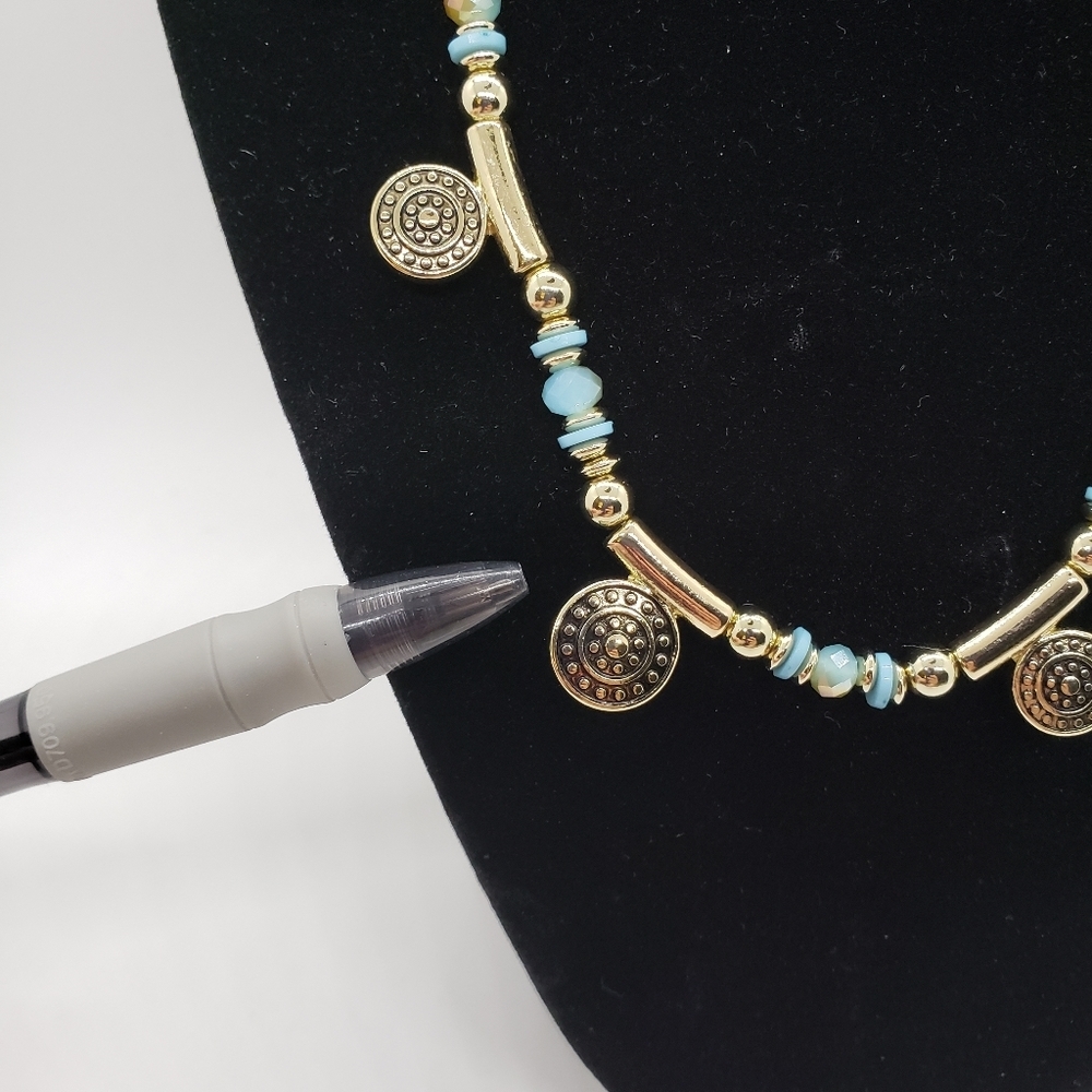 Premier Designs Bon Voyage Necklace Turquoise Color Gold tone Reversible Boho - Picture 7 of 7